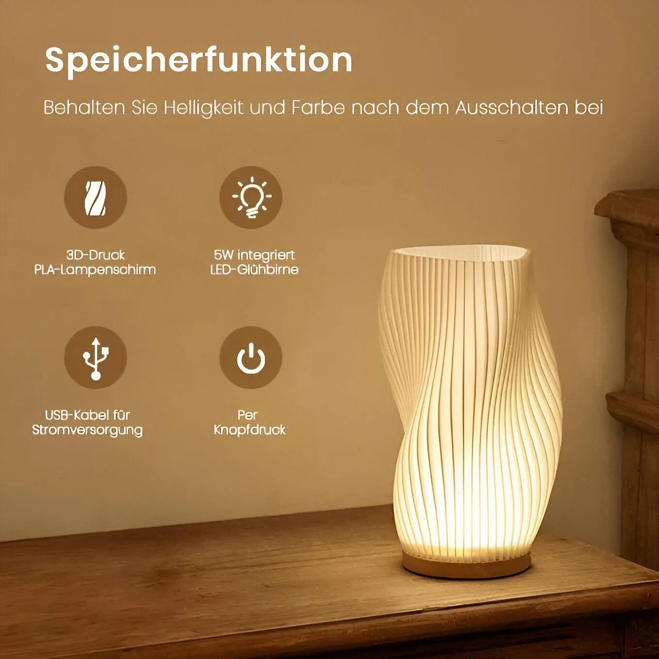 DreamWave - Modern cream-colored 3D wave lamp with elegant metal base -  - #tag1#