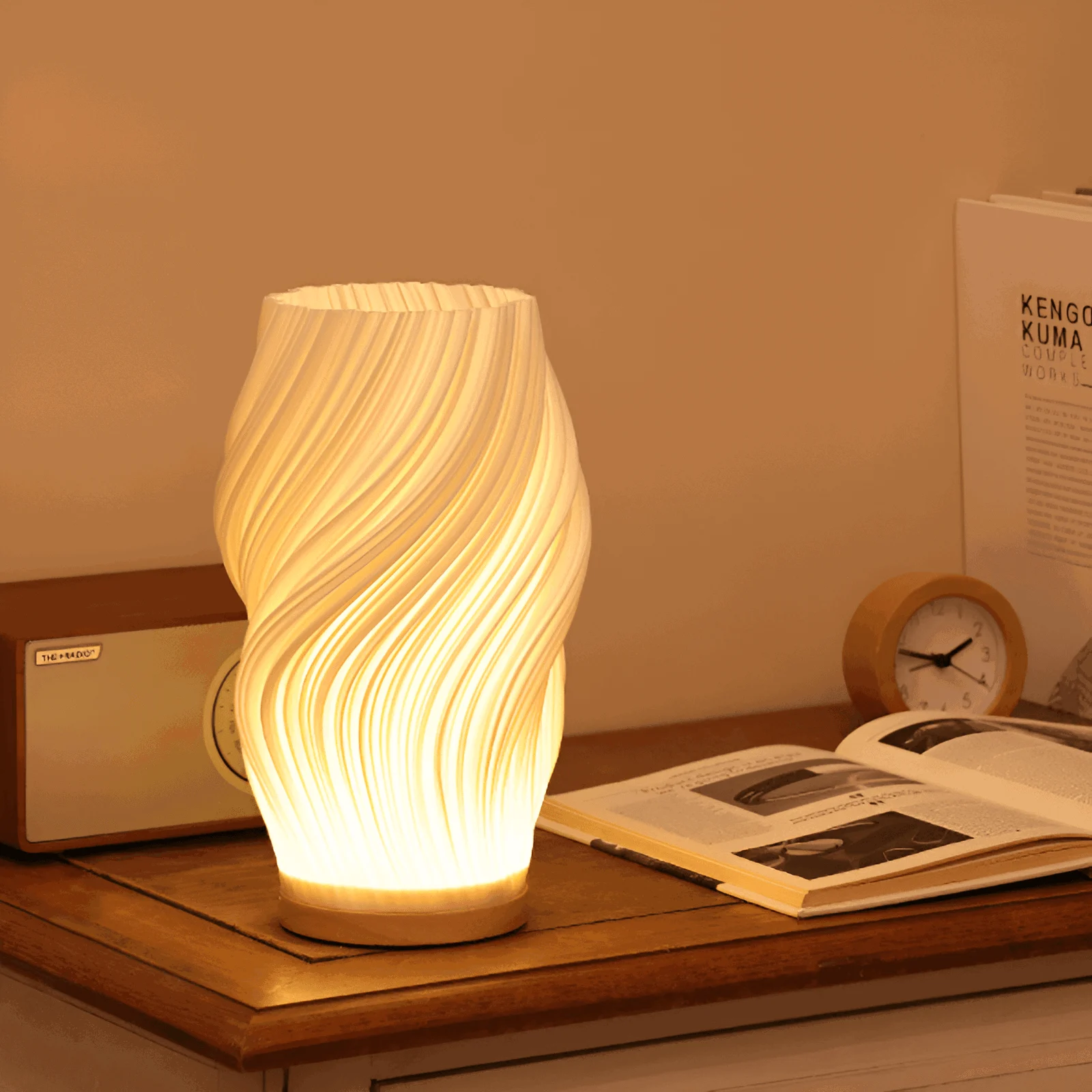 DreamWave - Modern cream-colored 3D wave lamp with elegant metal base -  - #tag1#