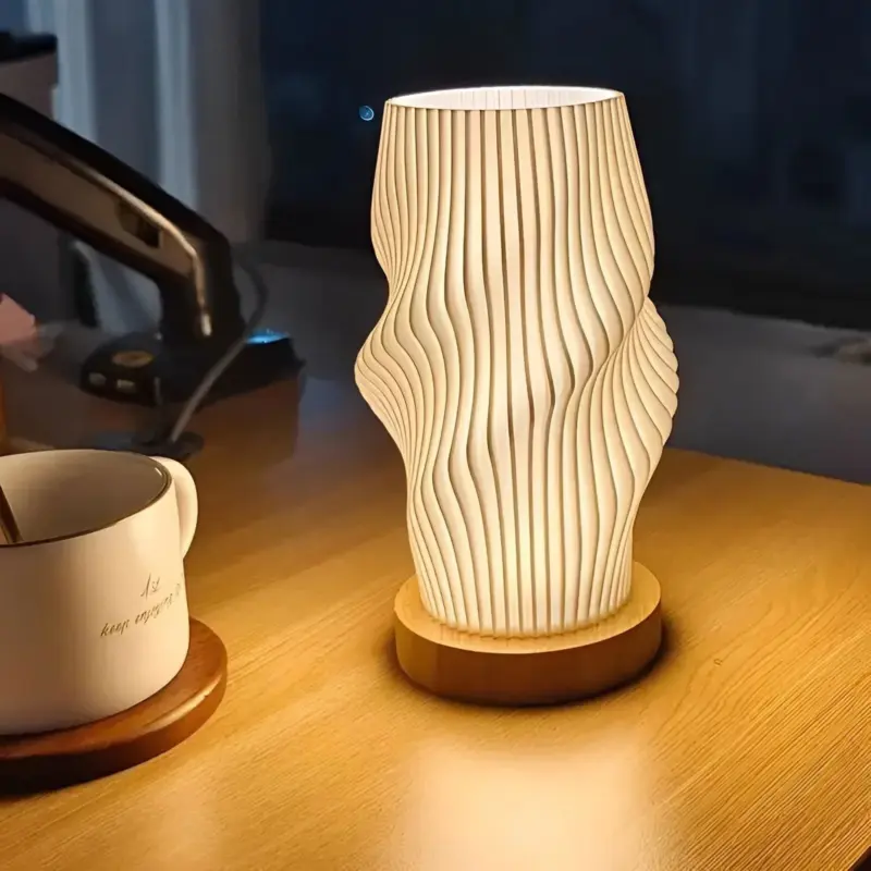 DreamWave Modern cream colored 3D wave lamp with elegant metal base tag1