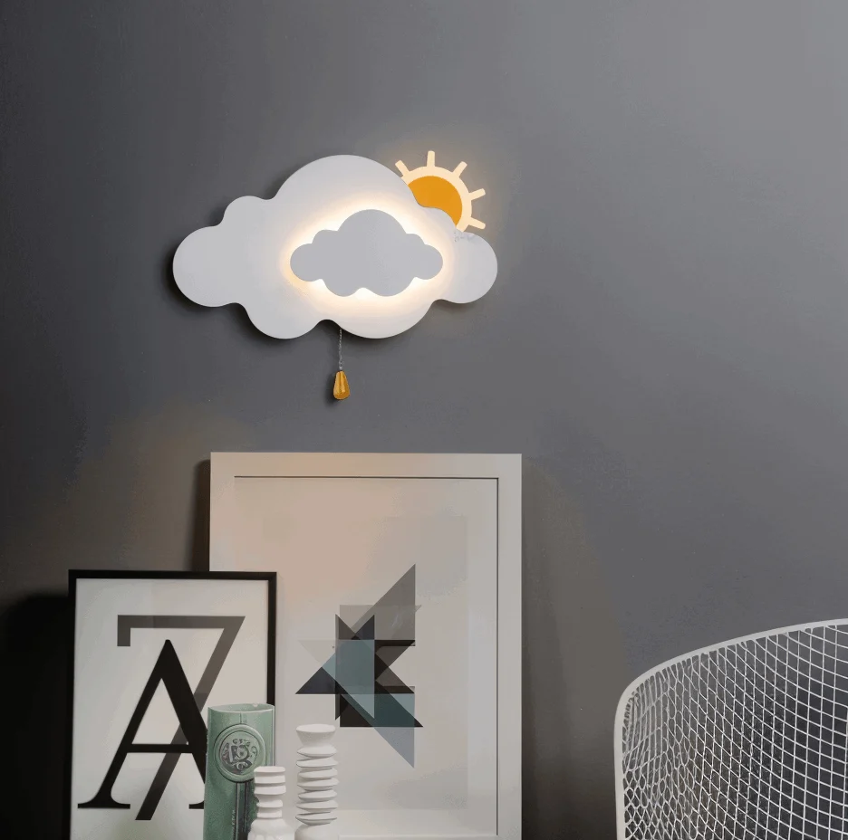 DreamyFloat Wall Lamp - Lively Clouds and Sun LED Wall Light - Children's Room Lighting -  - #tag1#