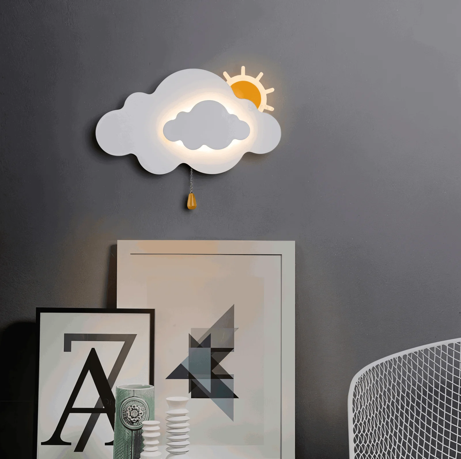 DreamyFloat Wall Lamp - Lively Clouds and Sun LED Wall Light - Children's Room Lighting -  - #tag1#