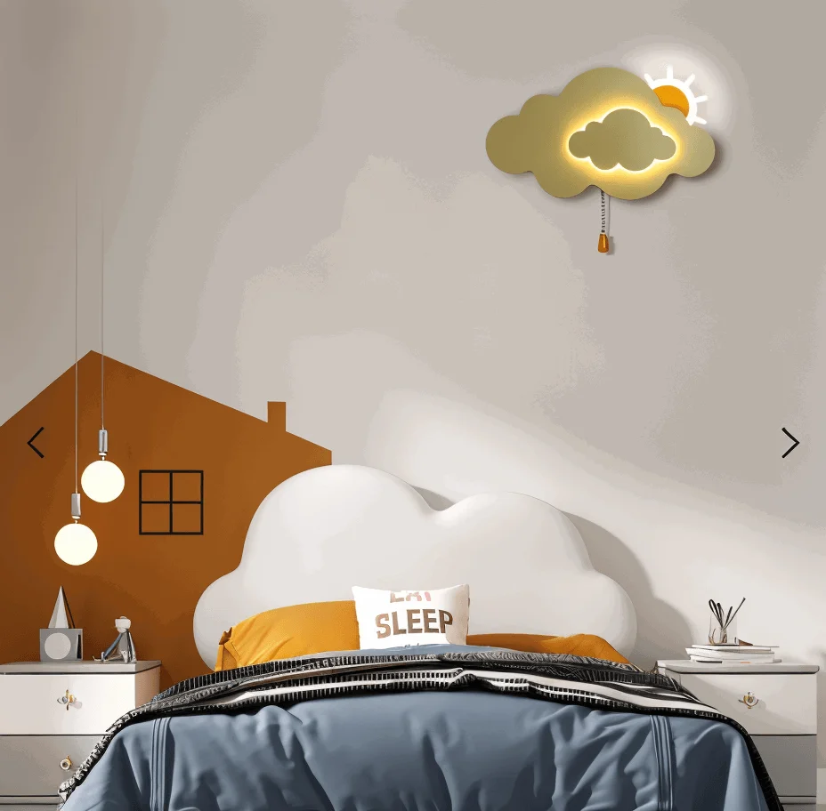 DreamyFloat Wall Lamp - Lively Clouds and Sun LED Wall Light - Children's Room Lighting -  - #tag1#