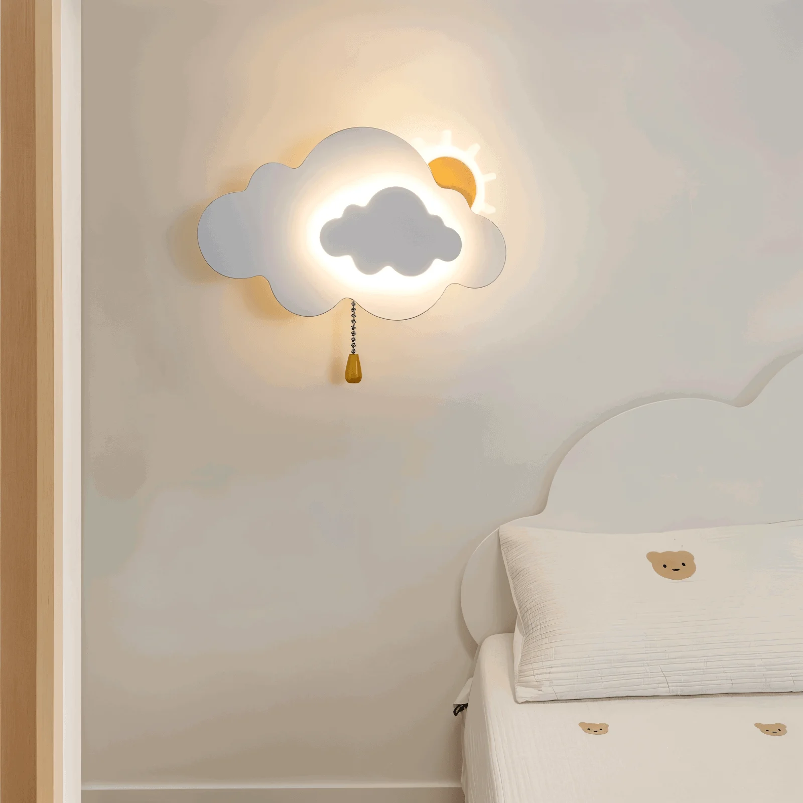 DreamyFloat Wall Lamp - Lively Clouds and Sun LED Wall Light - Children's Room Lighting -  - #tag1#