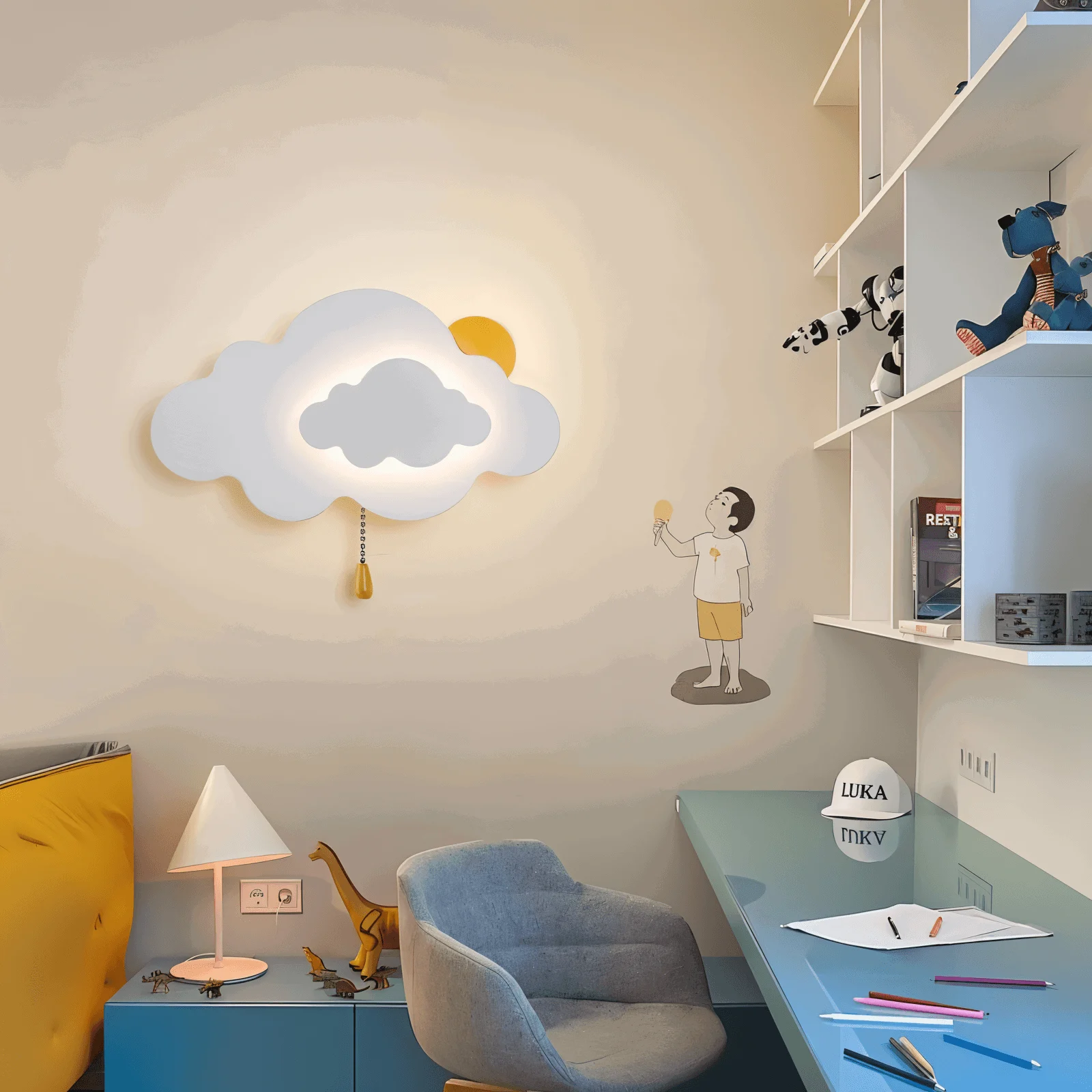 DreamyFloat Wall Lamp - Lively Clouds and Sun LED Wall Light - Children's Room Lighting -  - #tag1#