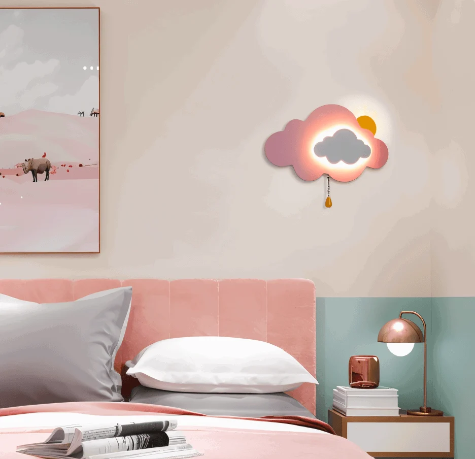 DreamyFloat Wall Lamp - Lively Clouds and Sun LED Wall Light - Children's Room Lighting -  - #tag1#