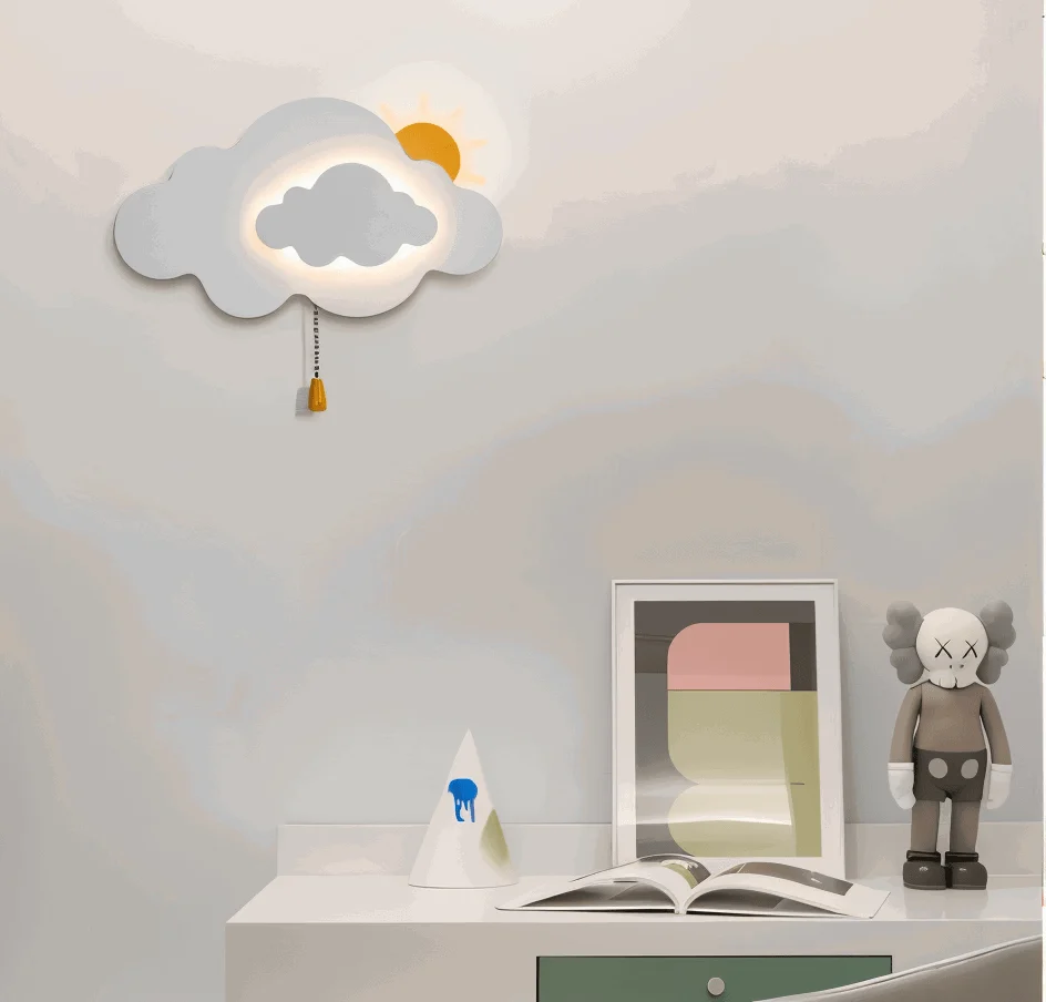 DreamyFloat Wall Lamp - Lively Clouds and Sun LED Wall Light - Children's Room Lighting -  - #tag1#