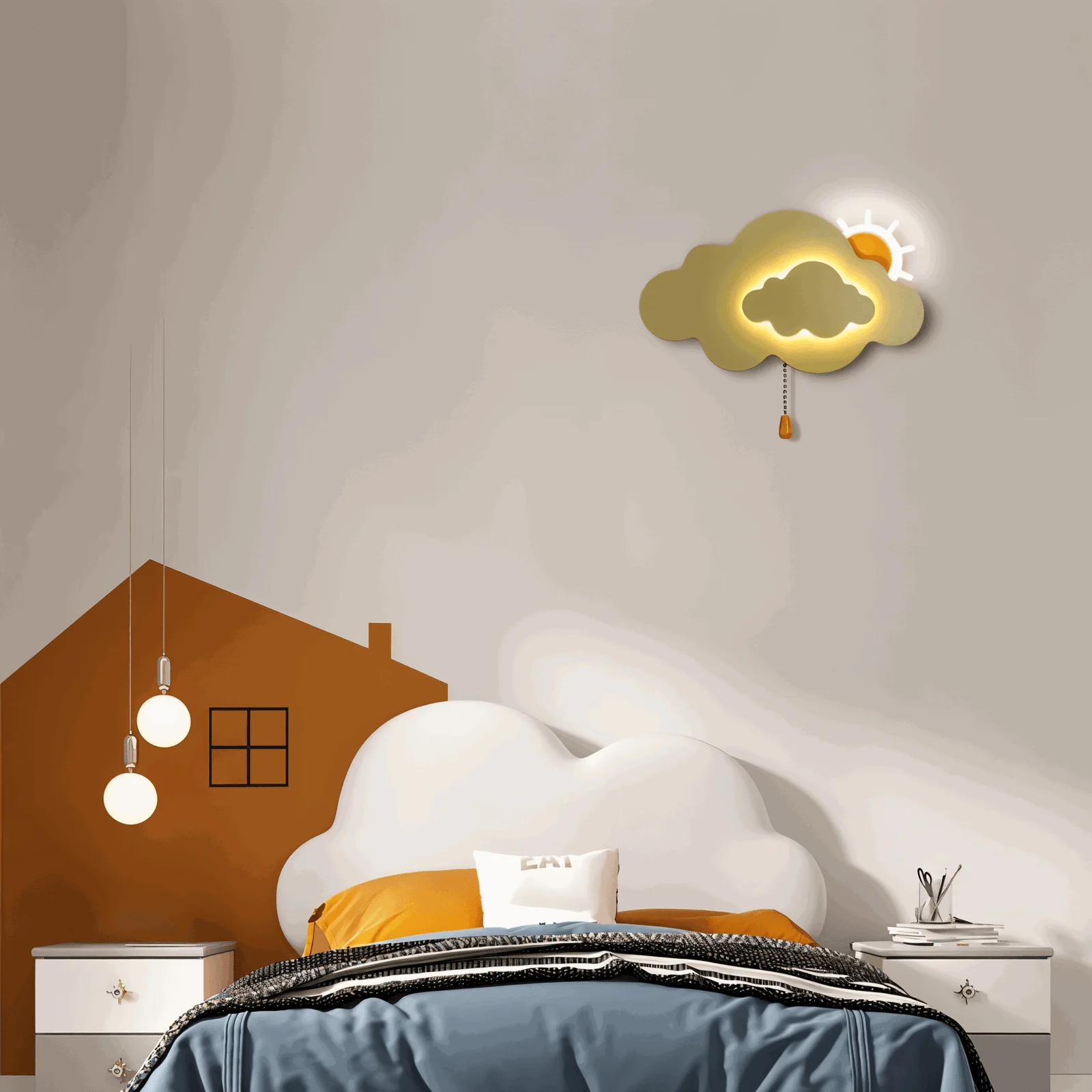 DreamyFloat Wall Lamp - Lively Clouds and Sun LED Wall Light - Children's Room Lighting -  - #tag1#