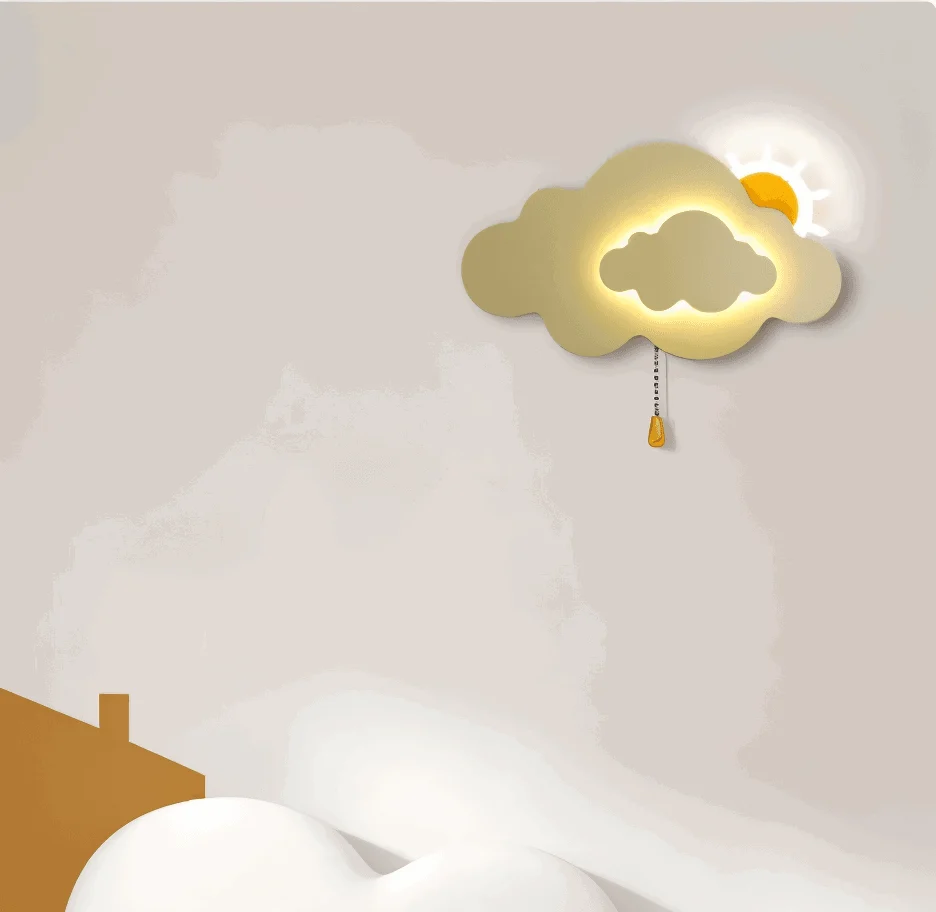 DreamyFloat Wall Lamp - Lively Clouds and Sun LED Wall Light - Children's Room Lighting -  - #tag1#