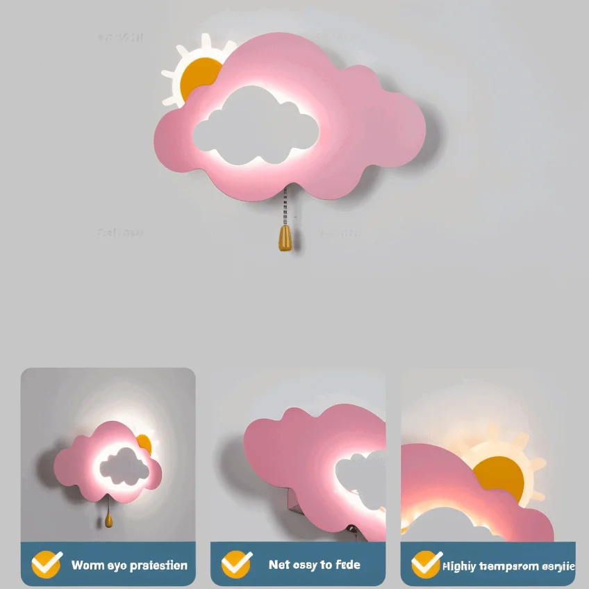 DreamyFloat Wall Lamp - Lively Clouds and Sun LED Wall Light - Children's Room Lighting -  - #tag1#