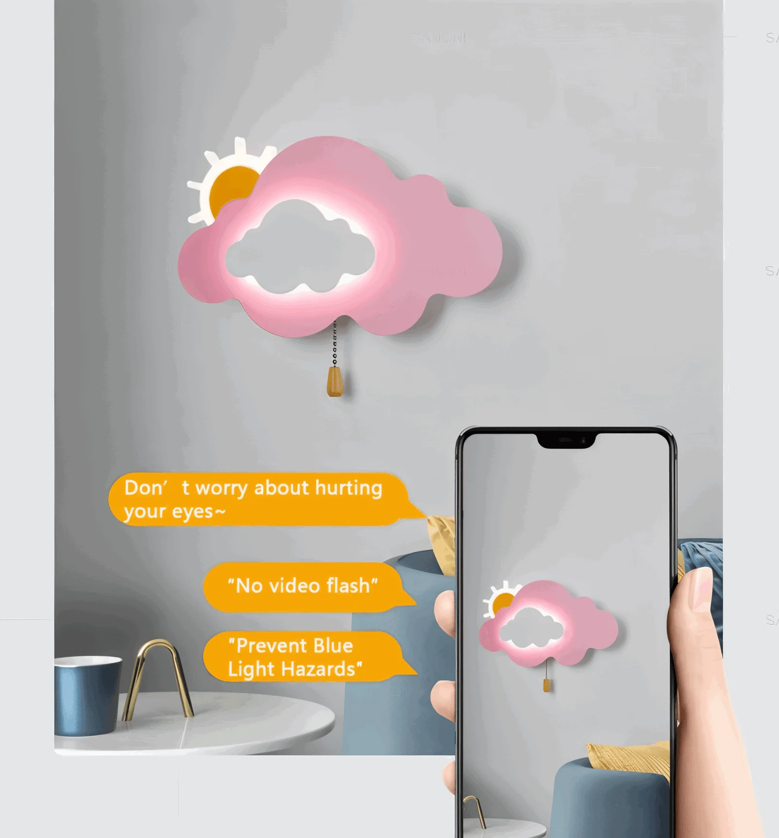 DreamyFloat Wall Lamp - Lively Clouds and Sun LED Wall Light - Children's Room Lighting -  - #tag1#