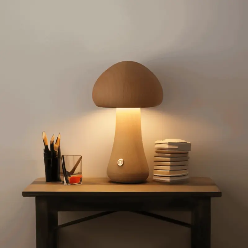 DreamyGlow Touch Switch Wooden Mushroom LED Night Light tag1