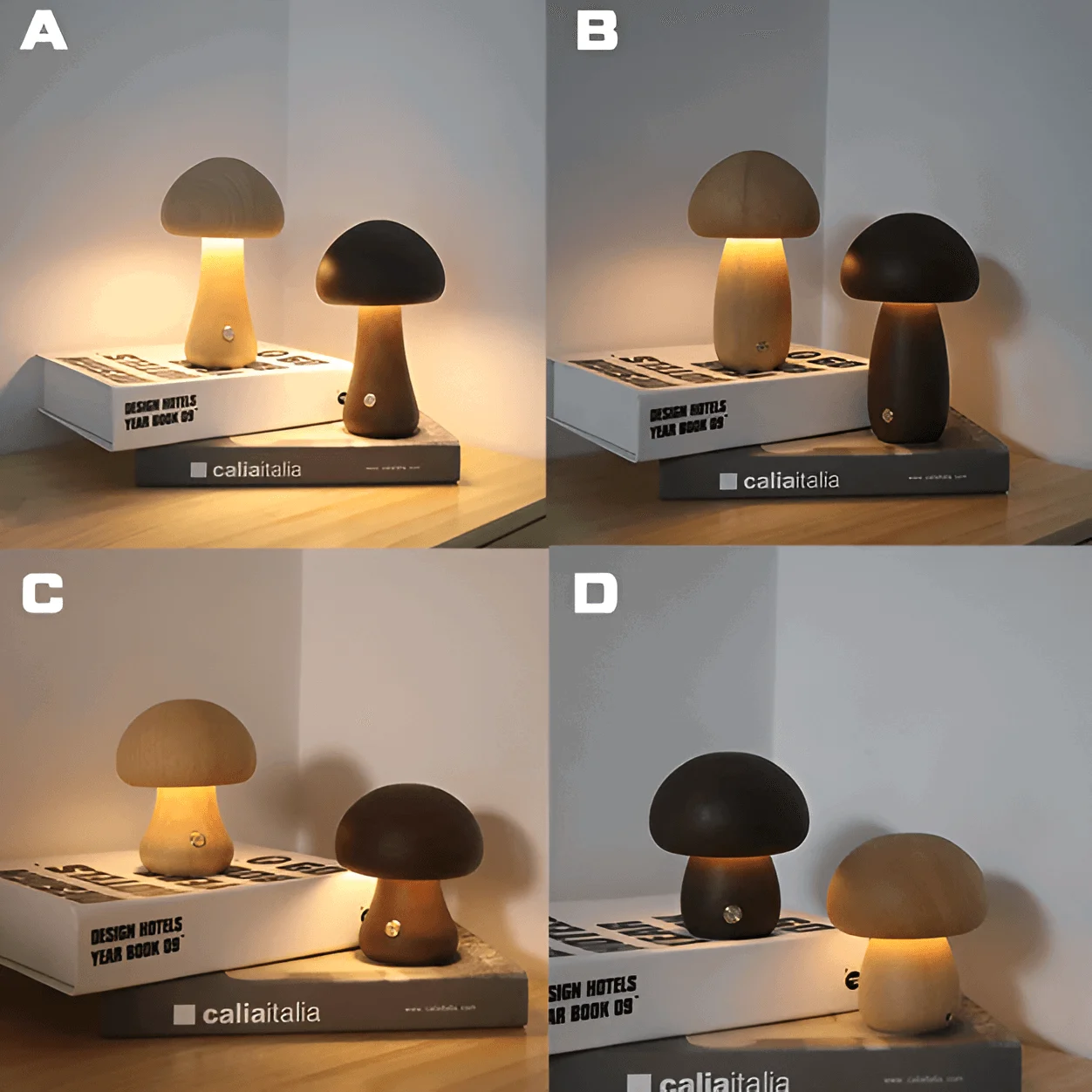 DreamyGlow - Touch Switch Wooden Mushroom LED Night Light -  - #tag1#
