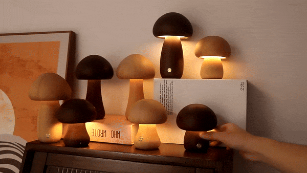 DreamyGlow - Touch Switch Wooden Mushroom LED Night Light -  - #tag1#