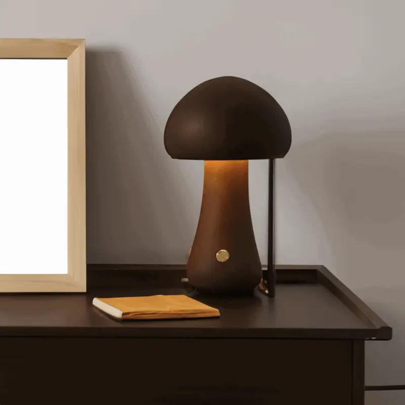 DreamyGlow Touch Switch Wooden Mushroom LED Night Light tag1