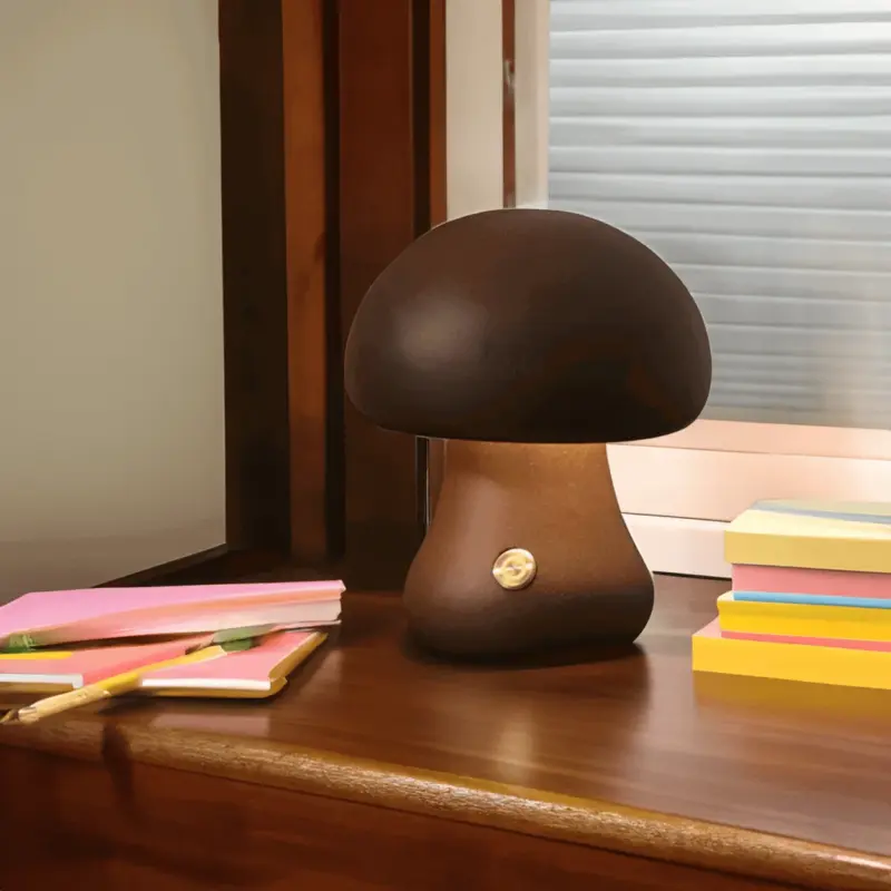DreamyGlow Touch Switch Wooden Mushroom LED Night Light tag1