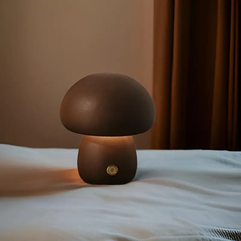 DreamyGlow Touch Switch Wooden Mushroom LED Night Light tag1