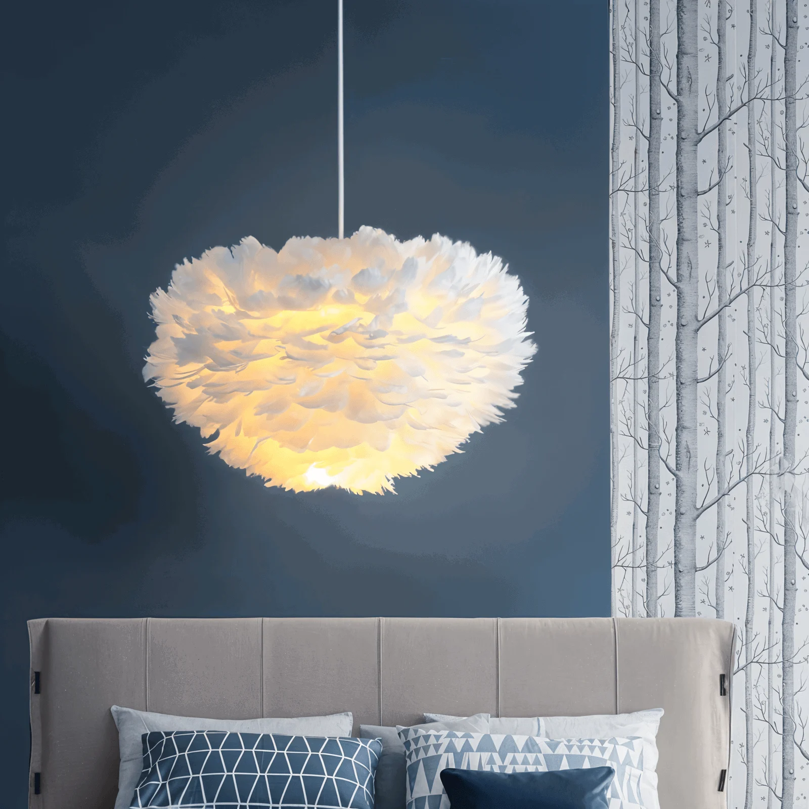 Dreamy Feather Chandelier - Handmade, adjustable pendant light -  - #tag1#
