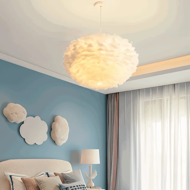 Dreamy Feather Chandelier - Handmade, adjustable pendant light -  - #tag1#