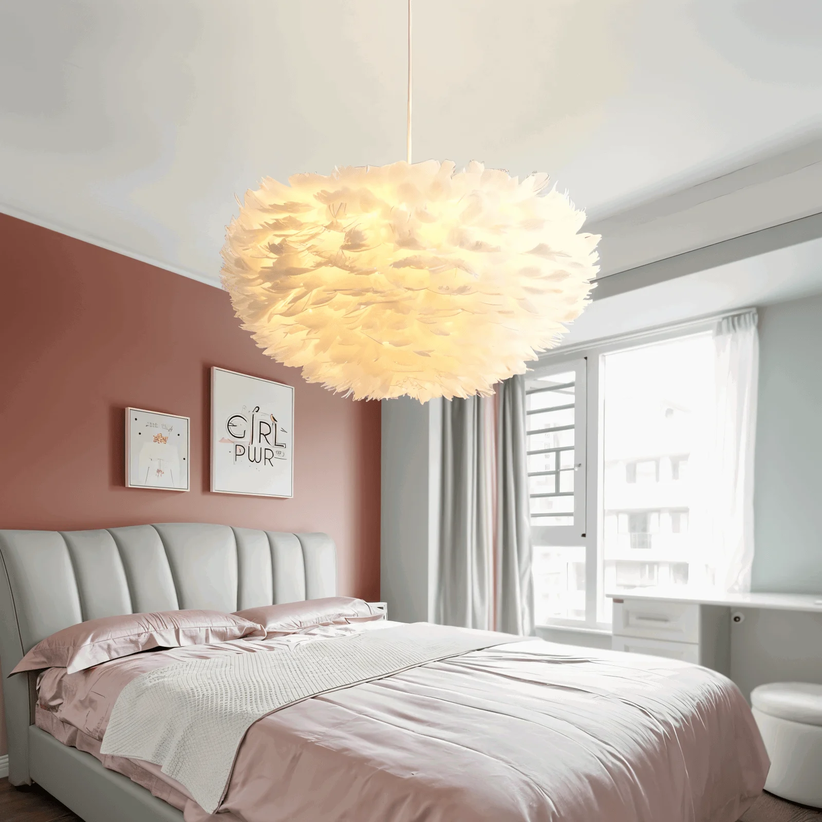 Dreamy Feather Chandelier - Handmade, adjustable pendant light -  - #tag1#