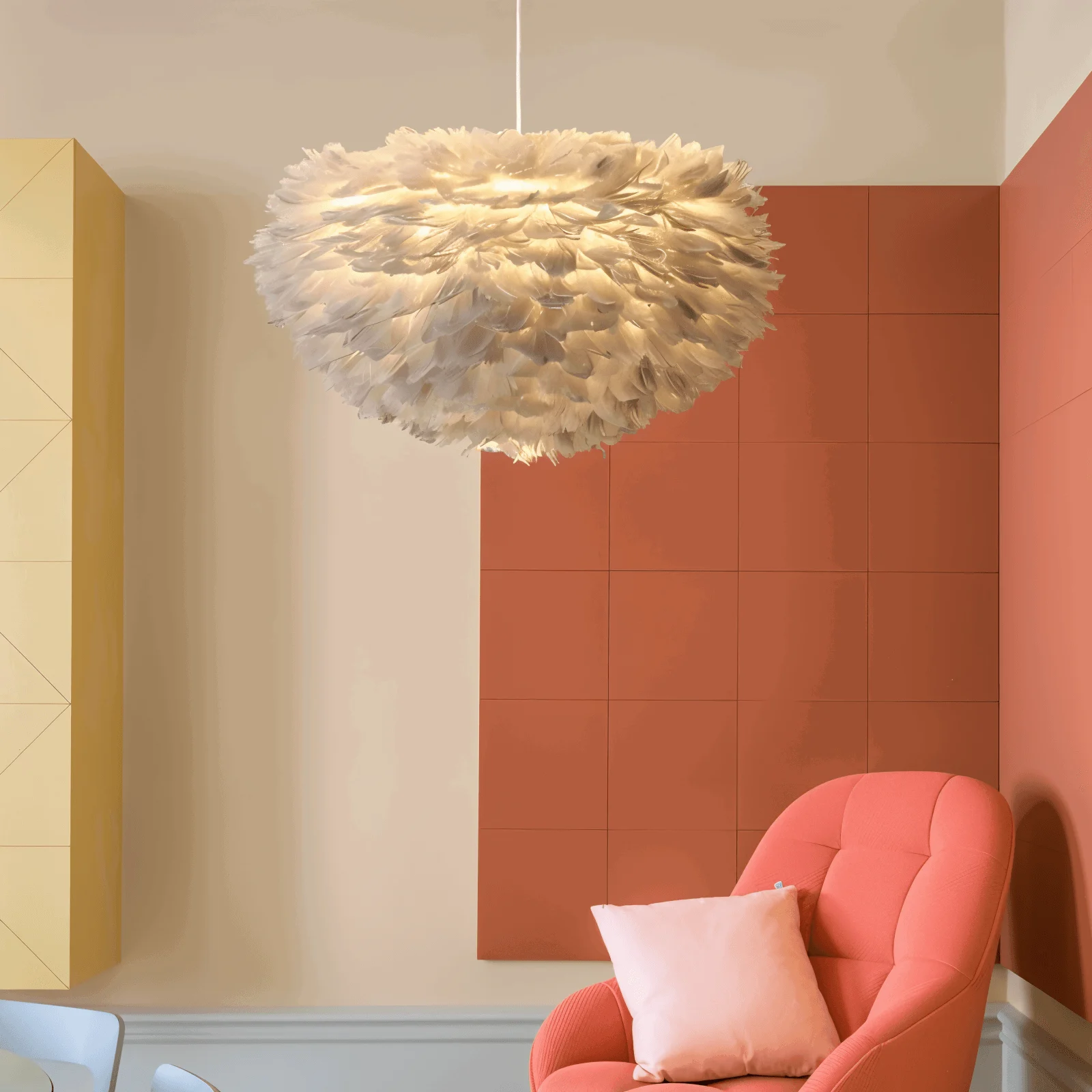 Dreamy Feather Chandelier - Handmade, adjustable pendant light -  - #tag1#