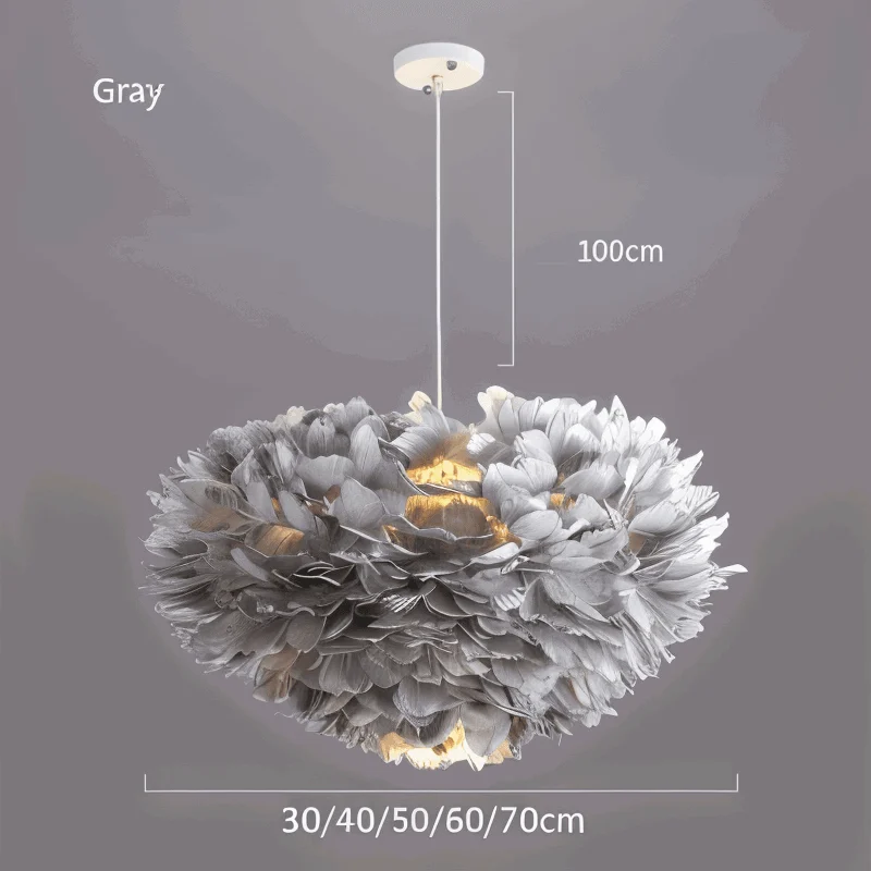 Dreamy Feather Chandelier - Handmade, adjustable pendant light -  - #tag1#