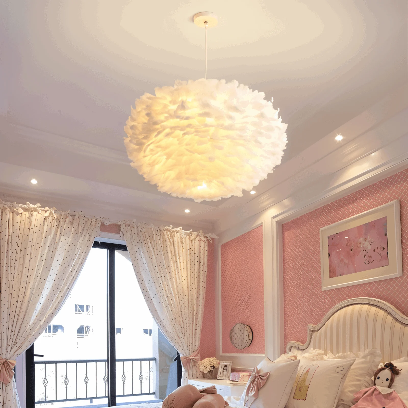 Dreamy Feather Chandelier - Handmade, adjustable pendant light -  - #tag1#