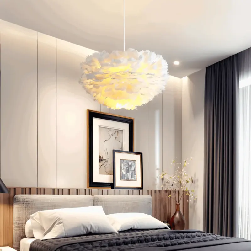 Dreamy Feather Chandelier Handmade adjustable pendant light tag1