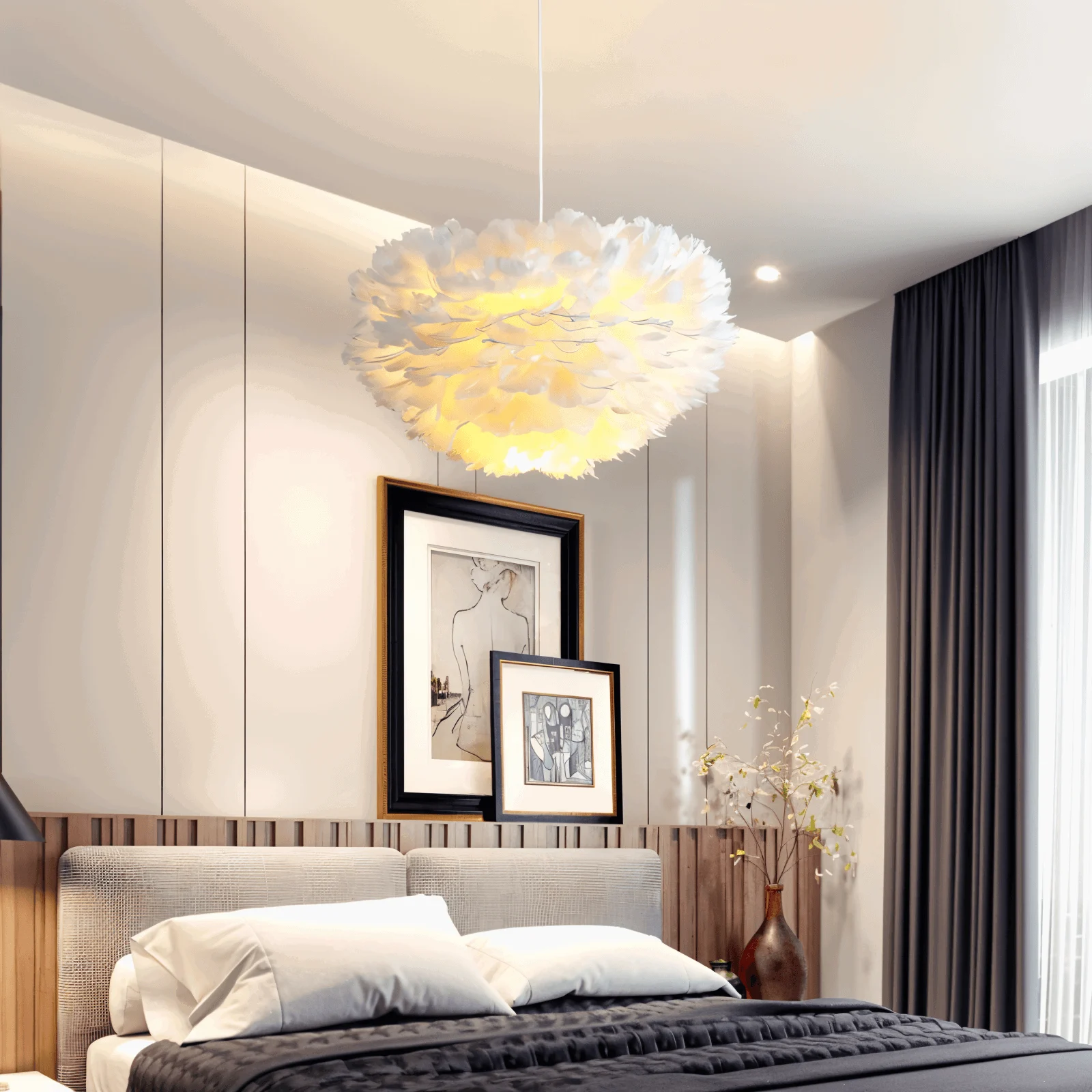 Dreamy Feather Chandelier - Handmade, adjustable pendant light -  - #tag1#