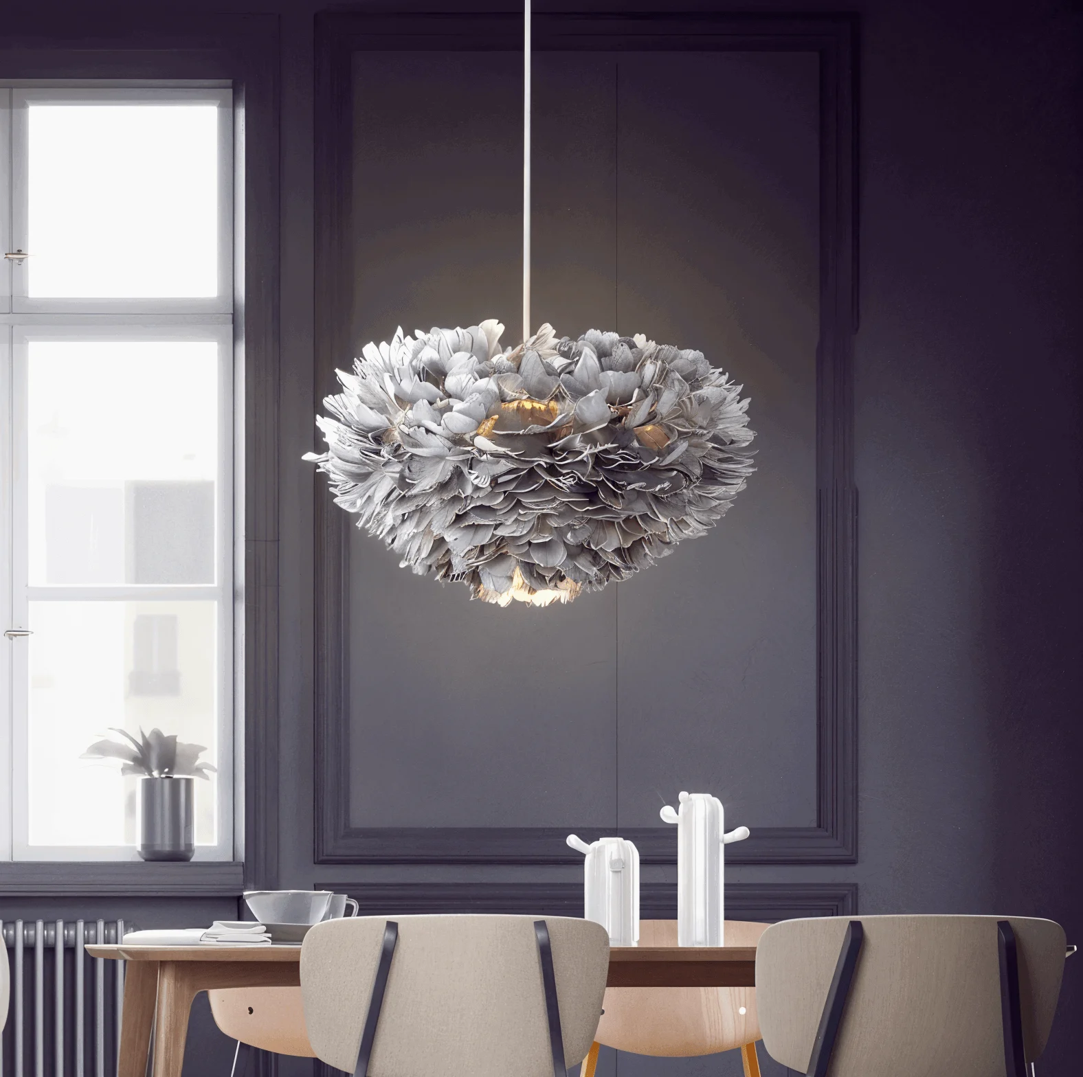 Dreamy Feather Chandelier - Handmade, adjustable pendant light -  - #tag1#