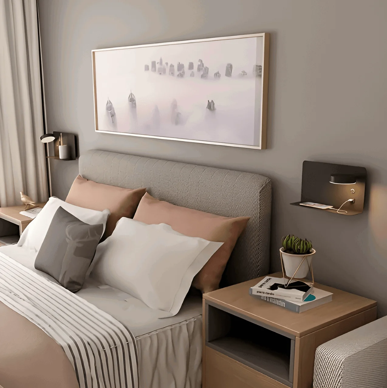 DualDelight - Aluminium LED bedside wall lamp with shelf and USB charging interface -  - #tag1#