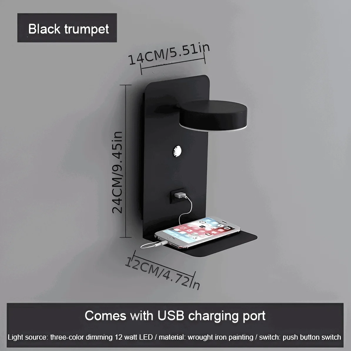 DualDelight - Aluminium LED bedside wall lamp with shelf and USB charging interface -  - #tag1#