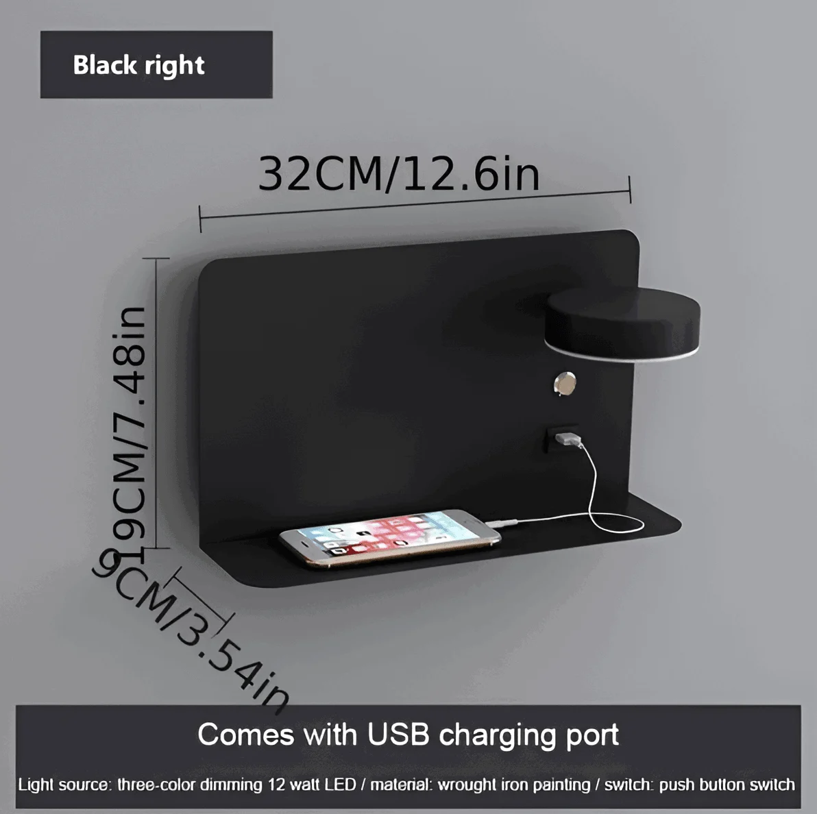 DualDelight - Aluminium LED bedside wall lamp with shelf and USB charging interface -  - #tag1#