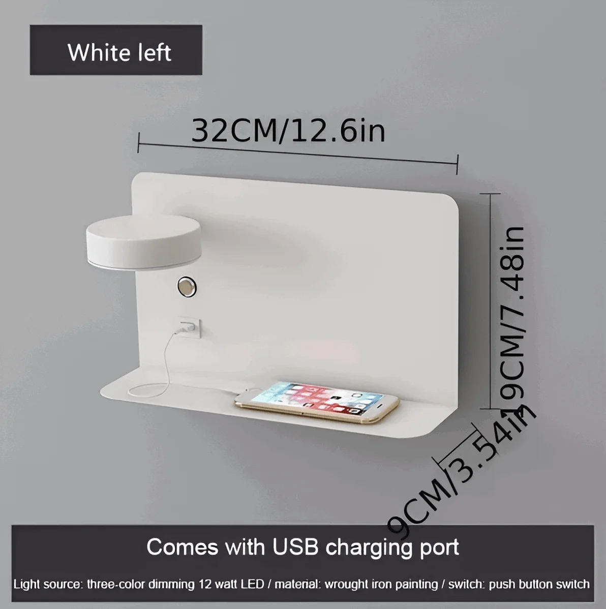 DualDelight - Aluminium LED bedside wall lamp with shelf and USB charging interface -  - #tag1#