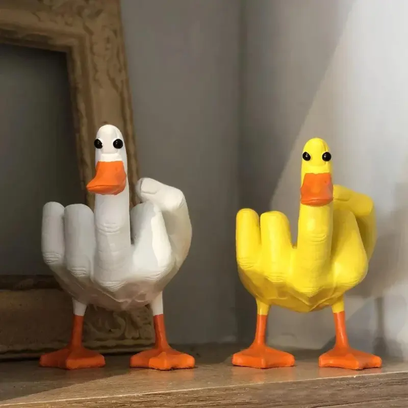Duck Figurine Funny Middle Finger Resin Artwork tag1