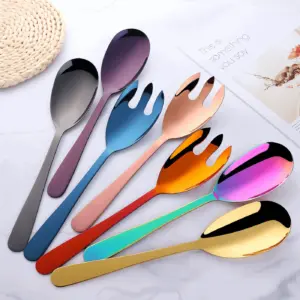Duo-Serving Cutlery - Premium 2-piece. Stainless Steel Salad Fork & Spoon Set - Cutlery