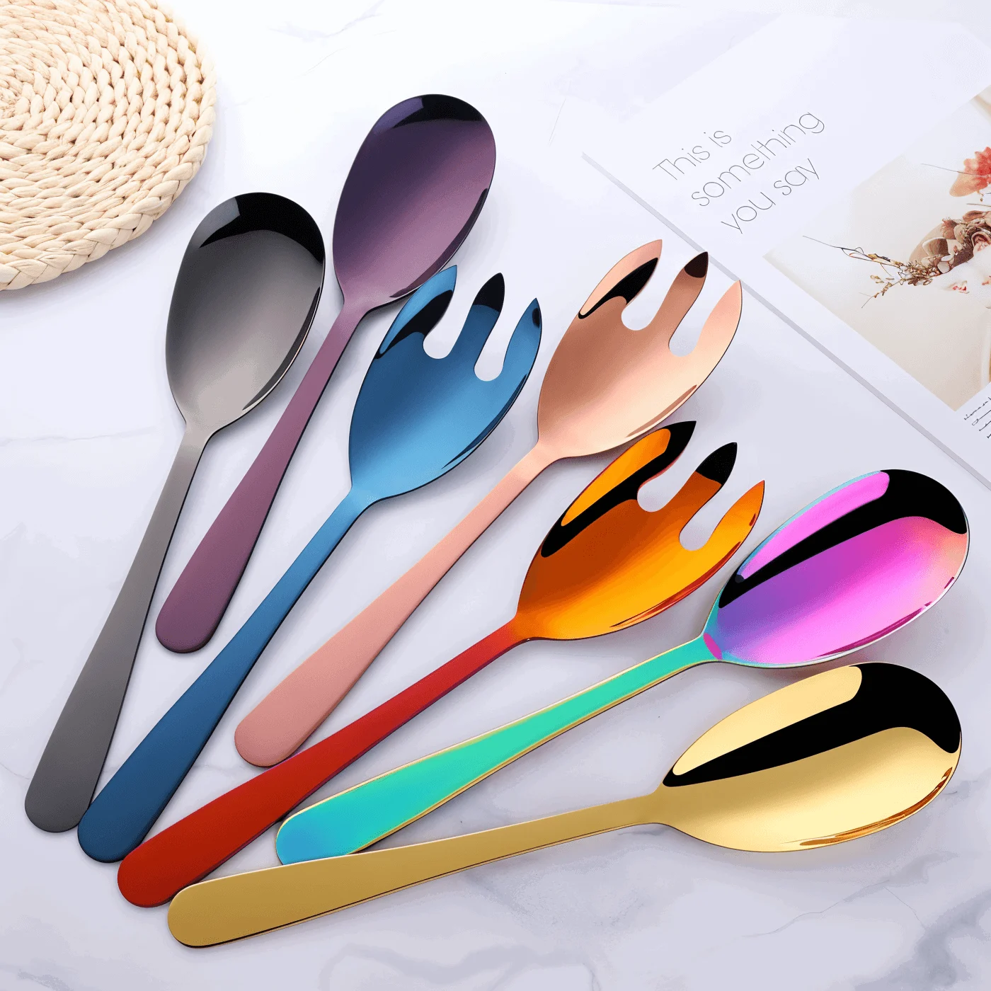 Duo-Serving Cutlery - Premium 2-piece. Stainless Steel Salad Fork & Spoon Set - Cutlery -  - #tag1#