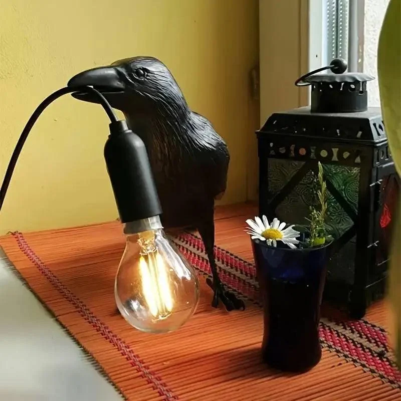 E14 Gloeilamp Met Plug Gotische Ravenlamp Vintage Hars Vogellamp Voor Nachtkastje Kantoor Woonkamer Boerderij Art Deco