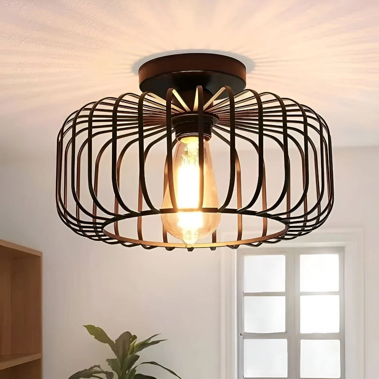 E27 Birdcage Ceiling Light - Black Cage Light - Surface Mounted Ceiling Light -  - #tag1#