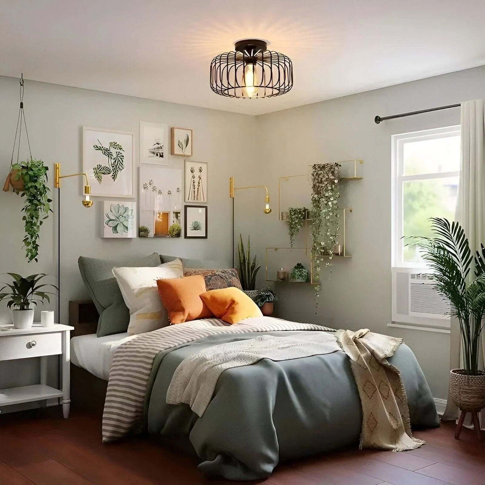 E27 Birdcage Ceiling Light - Black Cage Light - Surface Mounted Ceiling Light -  - #tag1#