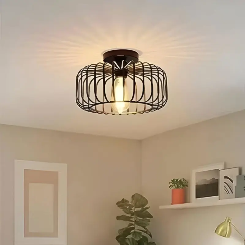 E27 Birdcage Ceiling Light Black Cage Light Surface Mounted Ceiling Light tag1