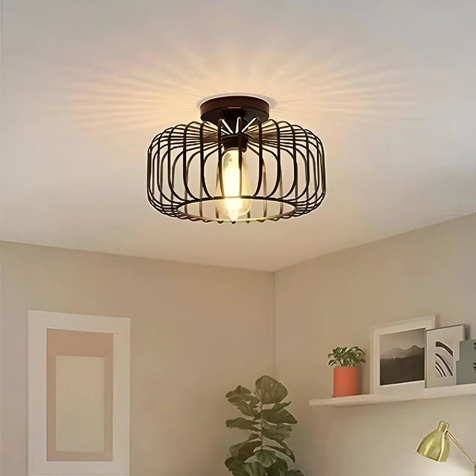 E27 Birdcage Ceiling Light - Black Cage Light - Surface Mounted Ceiling Light -  - #tag1#