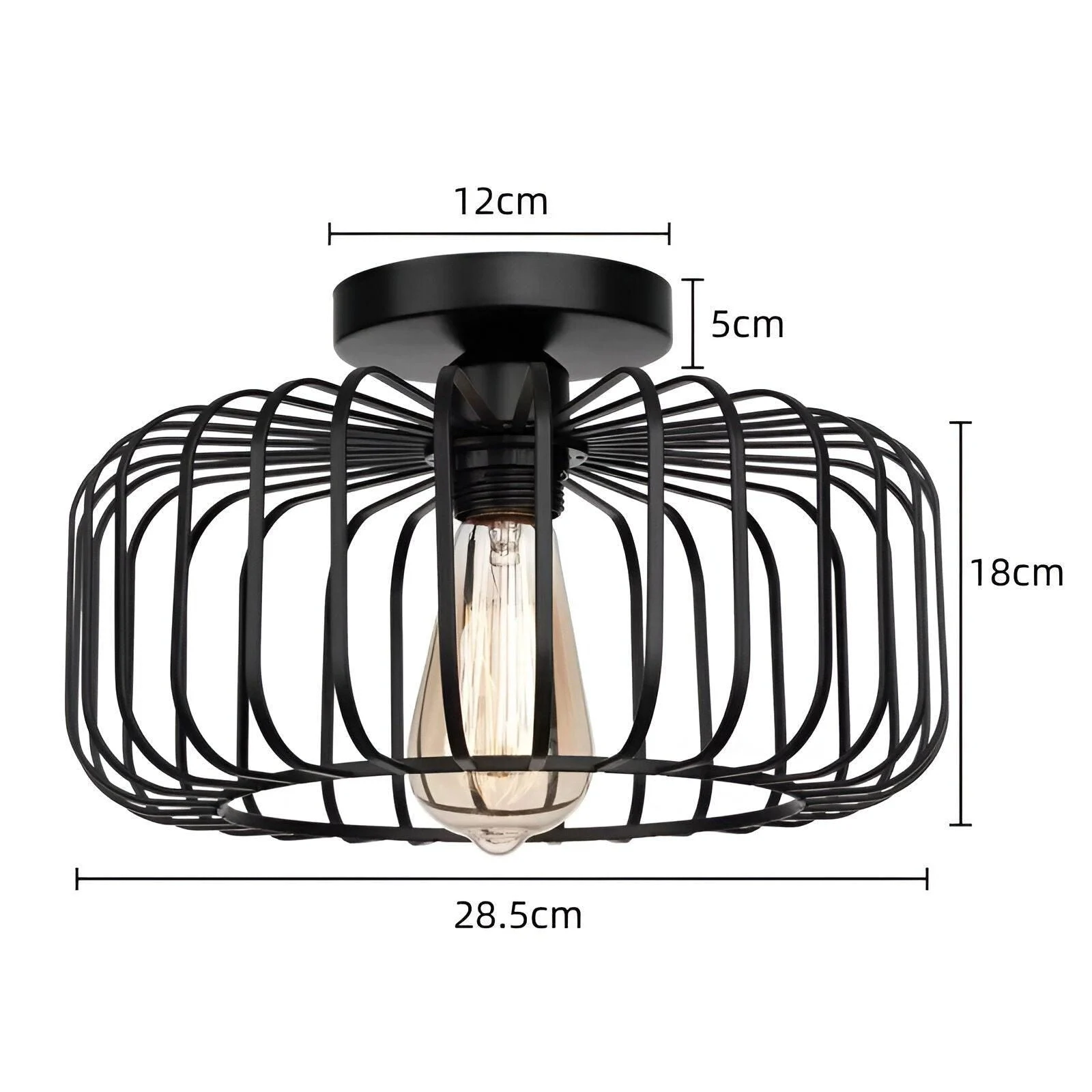 E27 Birdcage Ceiling Light - Black Cage Light - Surface Mounted Ceiling Light -  - #tag1#