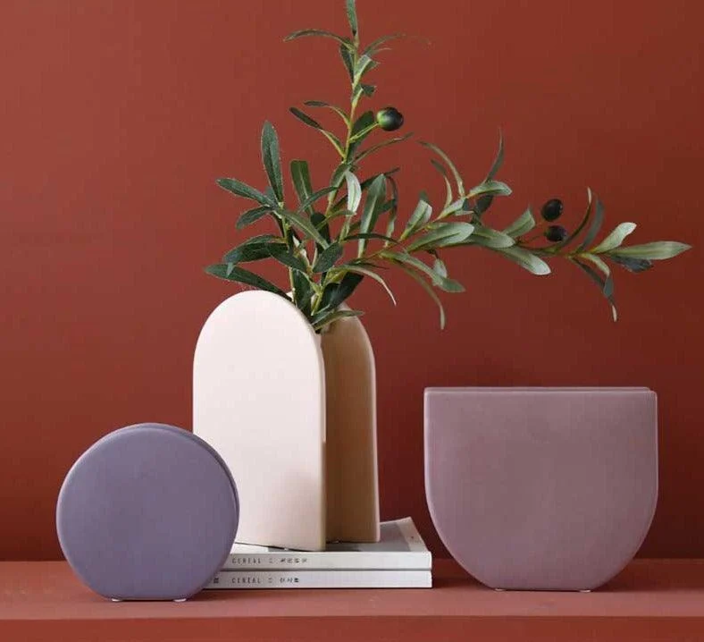 Earthy Geometric Pink Ceramic Vase -