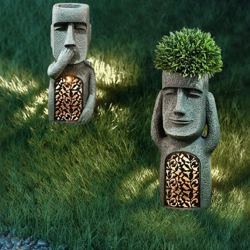 Easter Island Statue Flower Pot - LED Lighting - For Outdoors - Garden Decoration -  - #tag1#