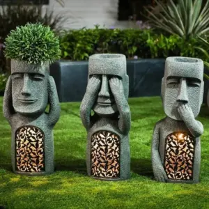 Easter Island Statue Flower Pot - LED Lighting - For Outside - Garden Decoration