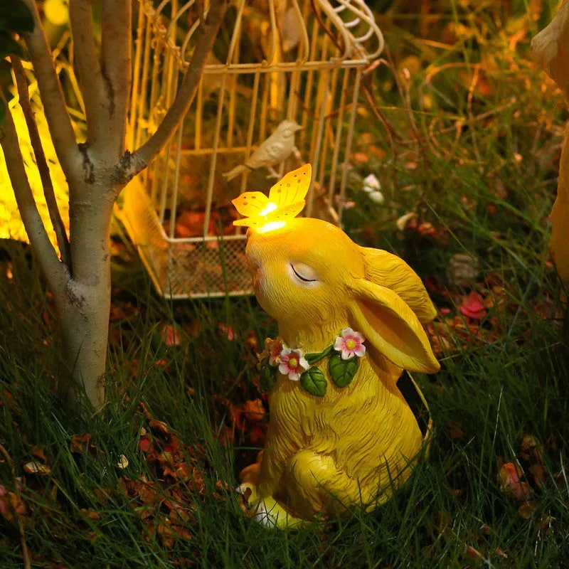 Easter Solar Powered LED Rabbit Play With Butterfly Outdoor Decor Garden Light -  - #tag1#