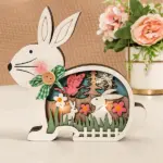 Easter Wooden Ornaments with LED Light Bunny Rabbit Tabletop Easter Decorations tag1