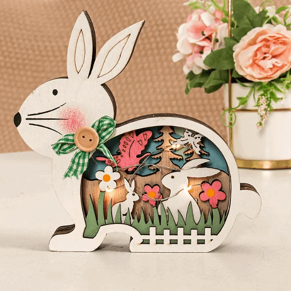 Easter Wooden Ornaments with LED Light Bunny Rabbit Tabletop Easter Decorations -  - #tag1#