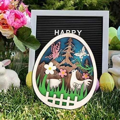Easter Wooden Ornaments with LED Light Bunny Rabbit Tabletop Easter Decorations -  - #tag1#