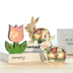Easter Wooden Ornaments with LED Light Bunny Rabbit Tabletop Easter Decorations tag1